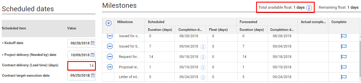 InEight Contract - Milestones Tab