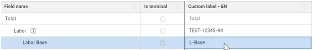 InEight Control - Cost category label customizations