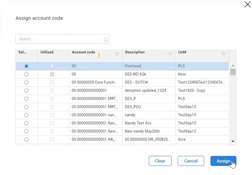 InEight Control - Account Code Setup