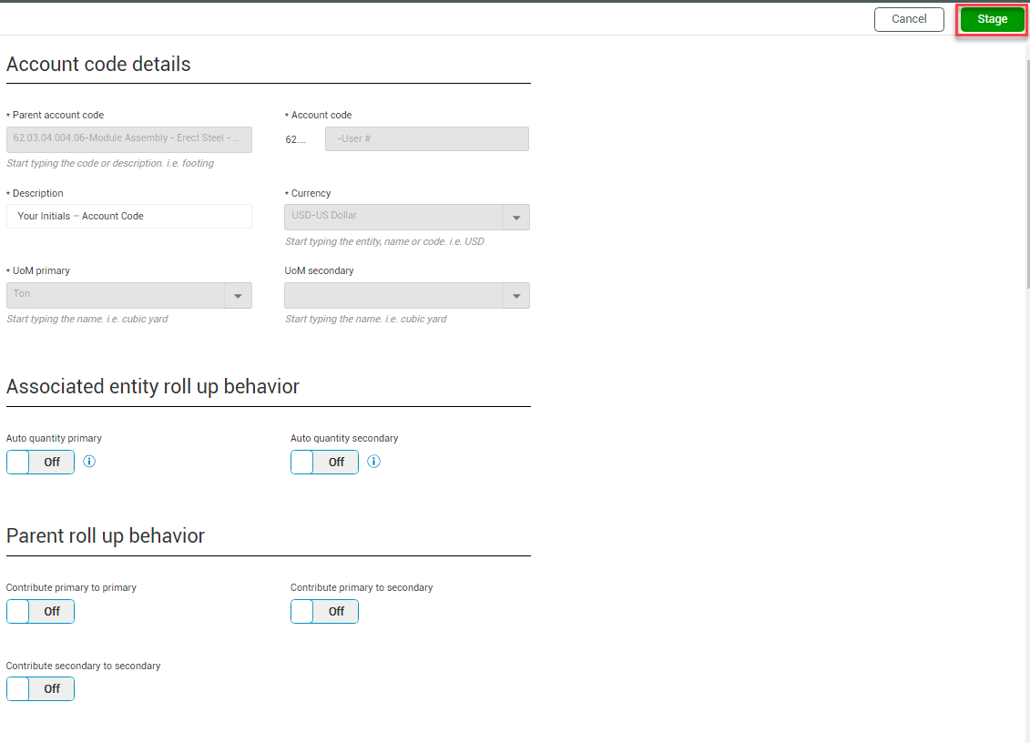 Account Code Change Account Code Setup