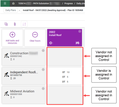 InEight Control - Vendor Work Hours from Progress