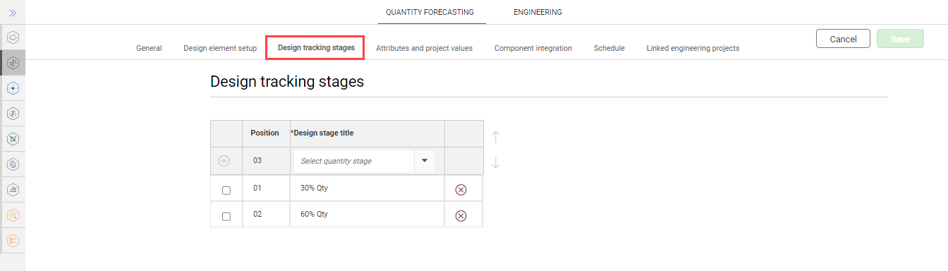 Design tracking stages