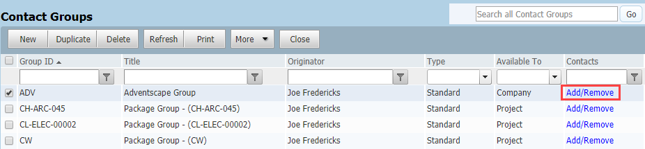 InEight Document Classic - To setup a Contact Group