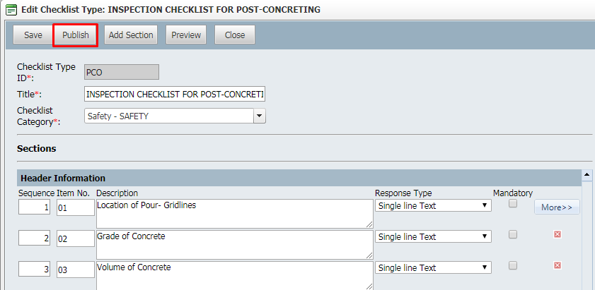 InEight Document Classic - Publishing a Checklist