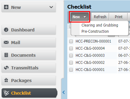 InEight Document Classic - Starting a New Checklist
