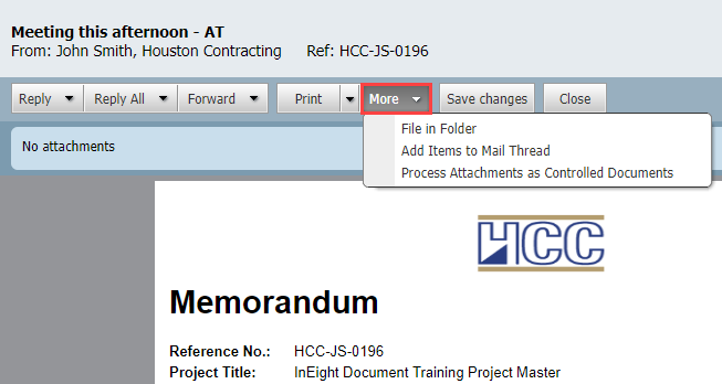 InEight Document Classic - Manually Linking Mail