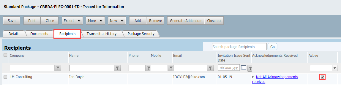 InEight Document Classic - Removing or De-activating recipients