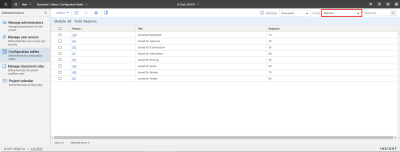 Reasons selected in dropdown menu from Configuration tables panel