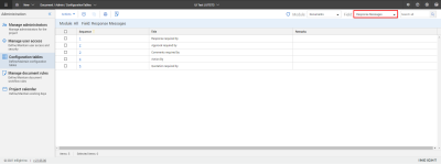 Response Messages selected in dropdown menu from Configuration tables panel