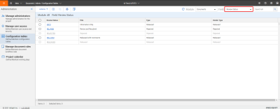 Review Status selected in dropdown from Configuration tables panel