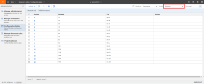 Revisions selected in dropdown menu from Configuration tables panel