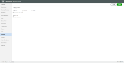 Gallery tab in project settings