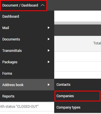 Companies selected in the Address Book from the Module Menu