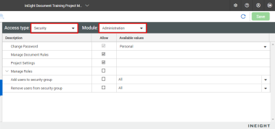 Module and Security selection in Access type drop-down menu 