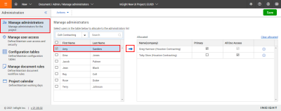 Mangage Administrators to select contact with arrow icon