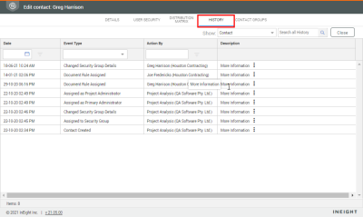 History tab in edit contacts panel