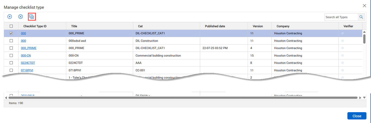 InEight Document - Creating a new Checklist Type
