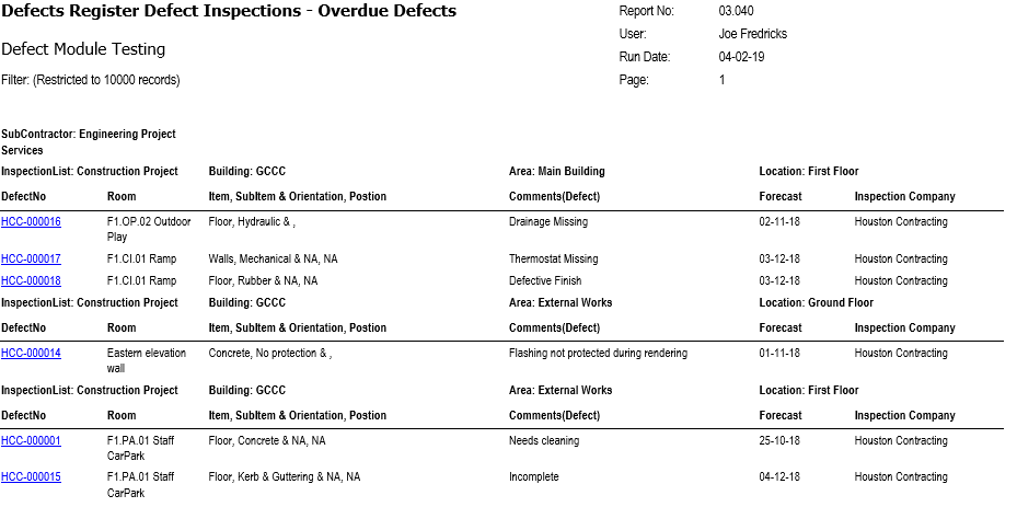 Defects Reporting