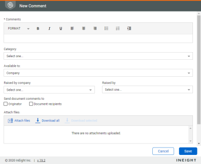 Enter new comment details pane