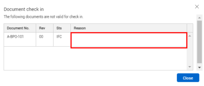 Check In selection and enter document pane