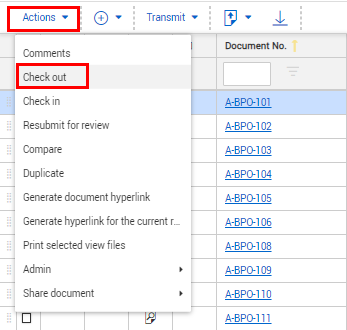 Check Out selection in Actions Menu