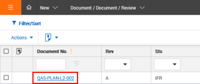 Document Number link from Register screen