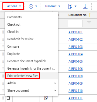 Print selected view files in Action menu