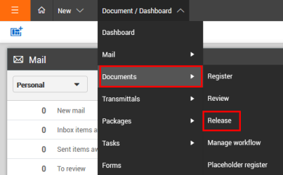  Release selected from Document module menu