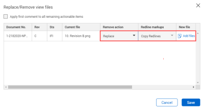 Add Files in Replace/Remove view files pane