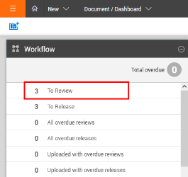 Awaiting Documents review selected from Document Workflow widget