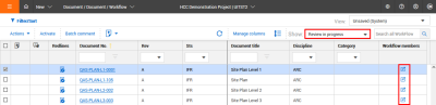 Document  review process in Manage Document Workflow window