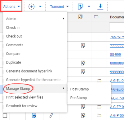 Post stamp selection - Manage Stamp in Action menu 