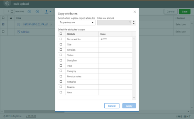 Copy attributes for uploaded documents window