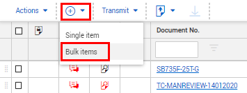 Plus icon drop down menu location to upload bulk document