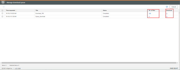 Manage download queue -  No. of files column for the download