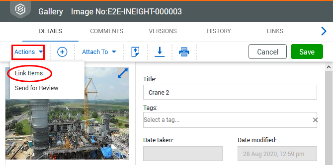InEight Document - Linking Project Gallery with Other Modules