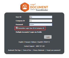 Check box to remember login information in InEight Document login panel