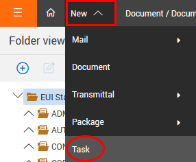 Go to New to create task from the New Menu