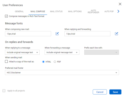 Mail Compose settings