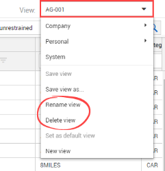 Rename view and dlelete view in View drop-down menu
