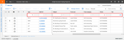 Column filters in the Mail register