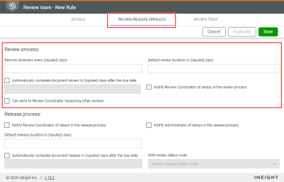 select for the Review Process in Review/Release Defaults tab