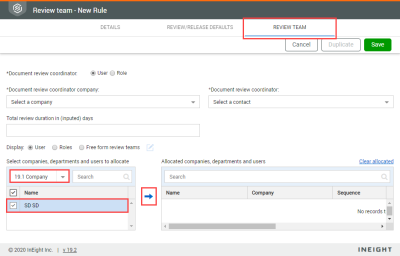 Select the contact and click the arrow icon in review team panel