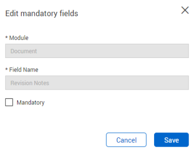 Enter module and field name in Edit mandatory fields  panel