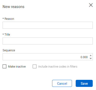 Enter reasons and title in new reason detials panel
