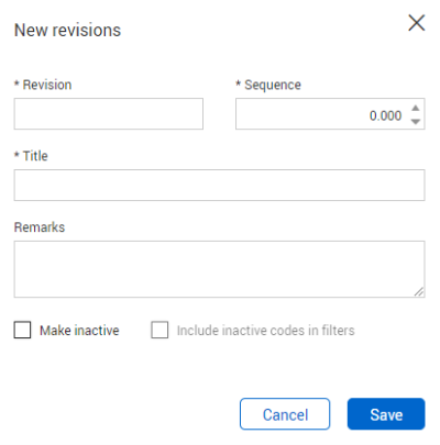 Enter Revision, Title and Sequence in New revisions panel