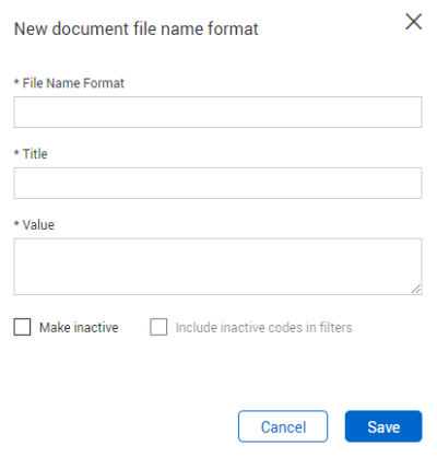 EnterFile Name Format, title and value in Document File Name Format panel