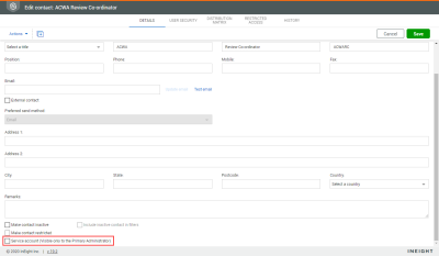 Service account check box in edit contacts panel