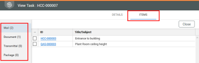 Tasks items tab