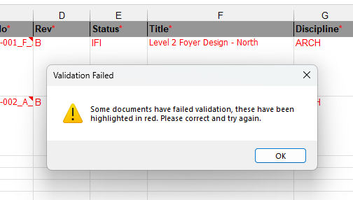InEight Document - Document Validation in XL-Upload